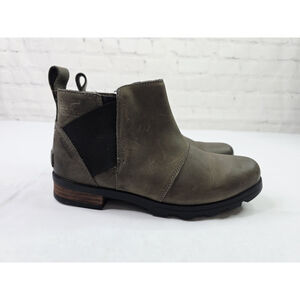 Sorel Emelie Chelsea Boots Quarry Gray Slip On Ankle Boots Waterproof Leather 6